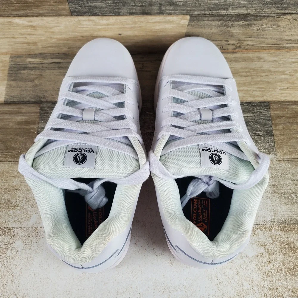 Volcom Stone Womens Work Shoes Sz 11.5 M White Black Leather Comp Toe Lace Up